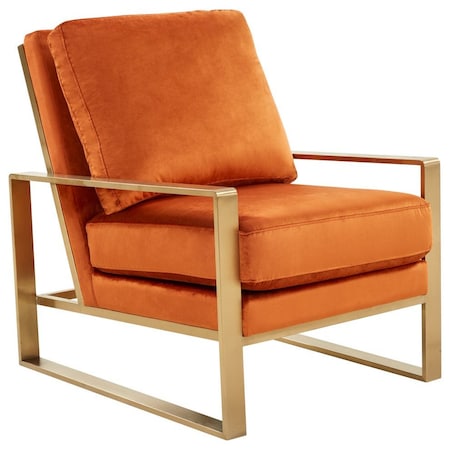 Leisuremod Jefferson Velvet Design Accent Armchair with Gold Brass Finish Frame, Orange Marmalade JA29OR