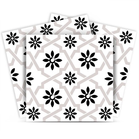 Homeroots 4" X 4" Black and White Lil Daisy Peel and Stick Removable Tiles 399905