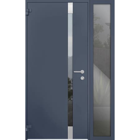 Vdomdoors Steel Door Cynex 6777 Grey Sidelight Exterior Window Stainless Inserts Single Modern Painted-W36+16 CYNEX6777EXD-GRE-W36+16 x H80-Left-hand Outswing