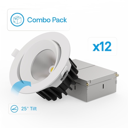 Infibrite Gimbal 24 Deg Angle 4In 5CCT Selectable 12 Watt 960LM 0-10V Dimmable LED Light 120-277V, 12PK IB-015-8-12W-10V-12PK