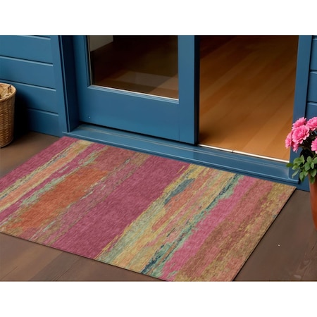 Homeroots 3' X 5' Blush Abstract Washable Indoor Outdoor Area Rug 608631