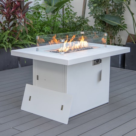Leisuremod Chelsea Patio Modern Aluminum Propane Fire Pit Table, White CF44G-W