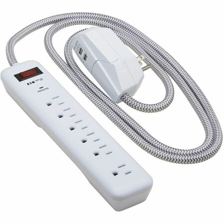 Eaton 7-Outlet Surge Protector 6 on strip/1 in detachable plug 2 USB Ports 2.4A Shared TLP616USB