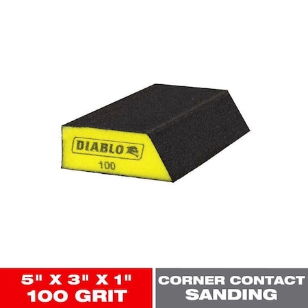 Diablo 5in. x 3in. x 1in. 100-Grit Corner Contact Sanding Sponge DFBLANGFIN01G