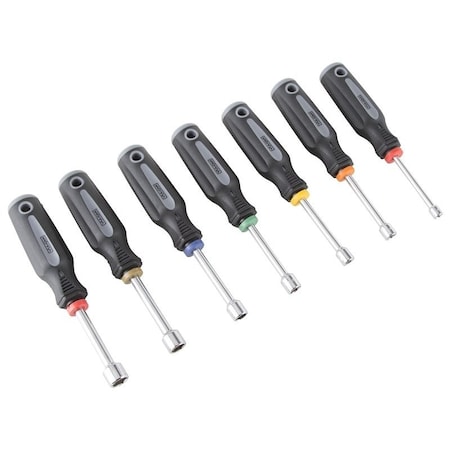 Vulcan Nut Driver Set, 7-Piece, Carbon Steel, Chrome, Black & Gray Handle SD-SET-4
