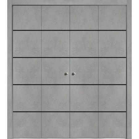 Sartodoors Sliding Closet Double Bi-fold Doors, Planum 0015 Concrete and Aluminum Strips, Sturdy Tracks Moldin PLANUM0015DBF-BTN-96 x 84 (4* 24x84)