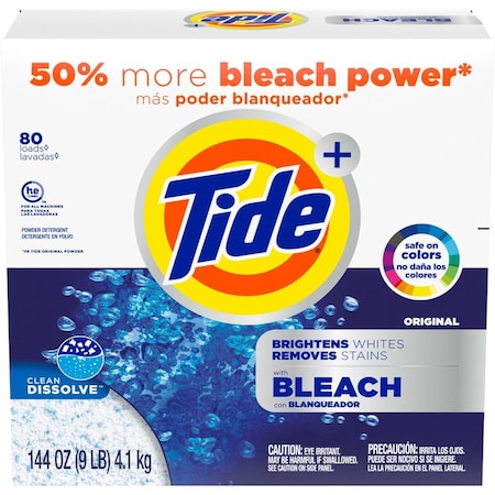Tide Laundry Detergent with Bleach, 144 oz Box, Powder 84998