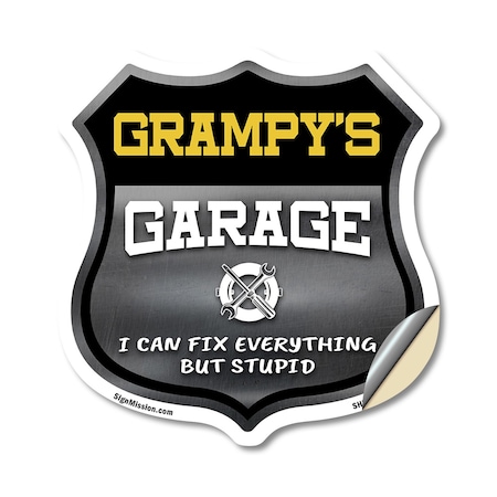 Signmission Grampy's Garage I Can Fix Everything But Stupid, 12 Inch X 12 Inch, Vinyl Decal SHI-D-12-490-GRAMPY