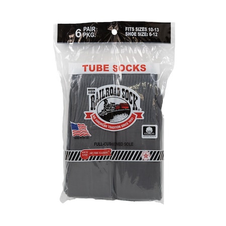 Railroad Sock Mens Tube Socks, 85% Cotton, 15% Nylon, Charcoal, 6-12 M, 6 PK 6076