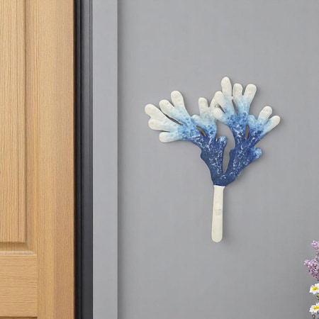 Homeroots 5" Blue And White Cast Iron Coral Wall Hook 612078