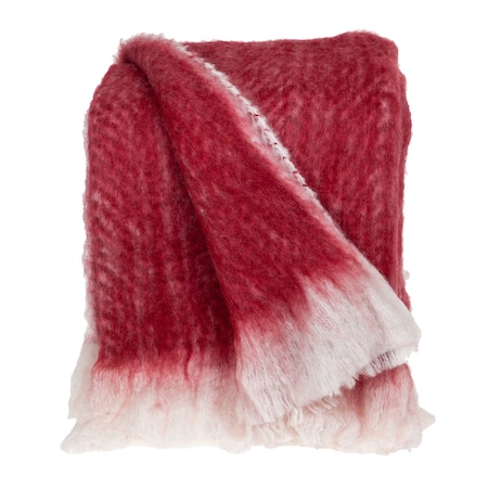 Homeroots 52" X 67" Red and White Woven Wool Blend Throw Blanket 529168