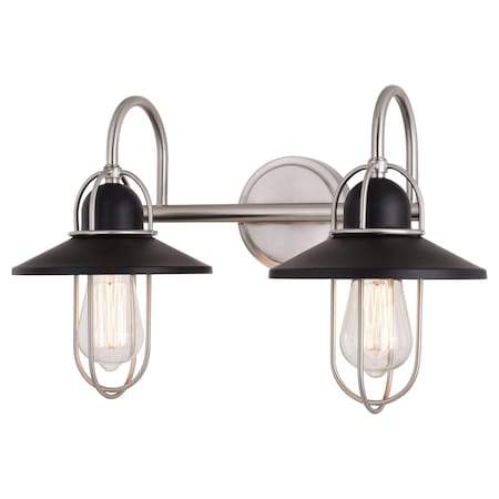 Vaxcel Galena 18 in W 2-Light Matte Black, Satin Nickel Nautical Coastal Bathroom Vanity Fixture W0402R