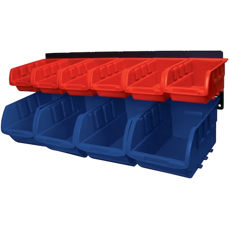 Performance Tool 10 Bin Storage Rack, Wall Mount, Red Blue Bins W5190