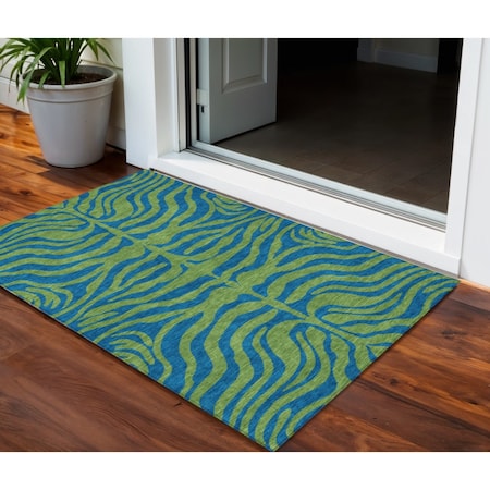 Homeroots 3' X 5' Green And Teal Blue Animal Print Washable Indoor Outdoor Area Rug 600672