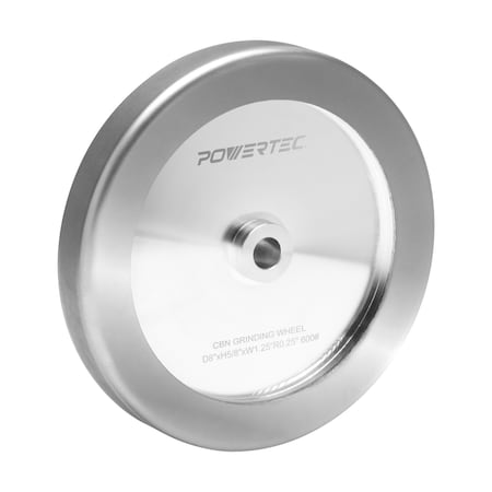 Powertec 8in CBN Wheel 600 Grit, 1-1/4in Wide, 5/8in Arbor, 4-in-1 Edge & Side Sharpening 15706