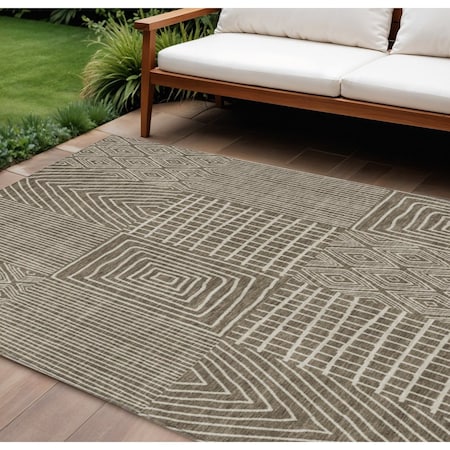 Homeroots 9' X 12' Brown And Beige Geometric Washable Indoor Outdoor Area Rug 596912