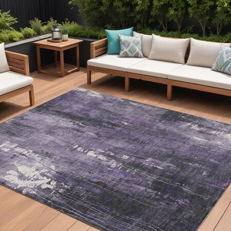 Homeroots 9' X 12' Purple And Ivory Abstract Washable Indoor Outdoor Area Rug 617660