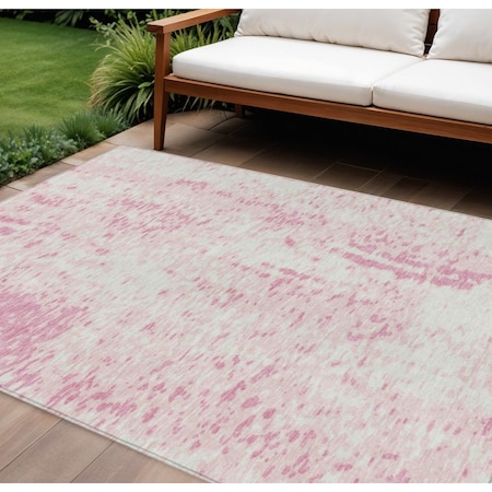 Homeroots 9' X 12' Pink And Ivory Abstract Washable Indoor Outdoor Area Rug 612963