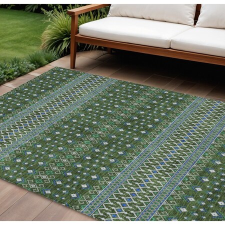 Homeroots 9' X 12' Olive Green And Blue Tribal Washable Indoor Outdoor Area Rug 582582