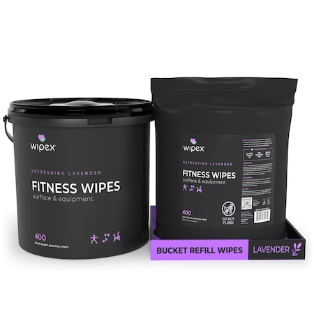 Wipex Plant-Based Gym Fitness Wipes 400ct Bundle, 1 Bucket + 1 Refill, Fresh Lavender, 800 Wipes Total WX72115LBR1
