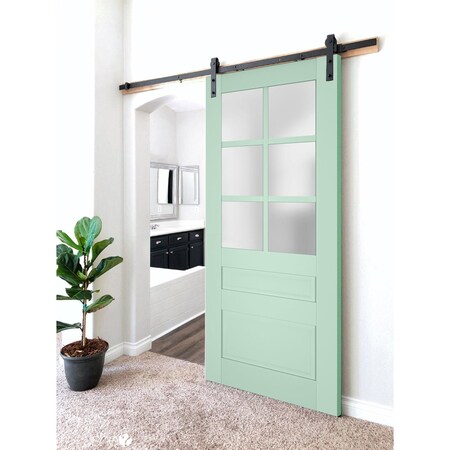 Sartodoors Sturdy Barn Door Frosted Glass 32x96 Solid Core Modern Interior VEREGIO7339BD-B-OLI-3296