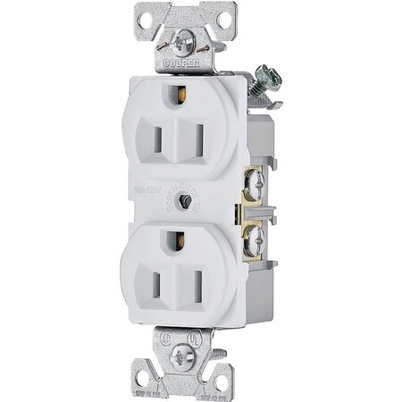 Eaton Wiring Devices Straight Blade Receptacle, 5-15R, 15 A, 125V AC, 2 Pole, 3 Wire, Flush Mount 827W-BOX