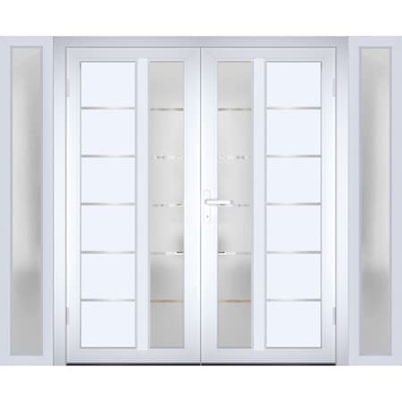 Vdomdoors Front Exterior Prehung Metal-Plastic Double Doors / MANUX 8088 White Silk / 2 Sidelites Exterior Wi MANUX8088DEXD-WS-LH-W14+72+14xH80