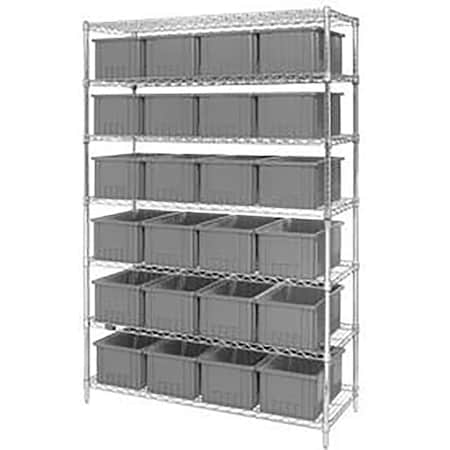 Global Industrial Chrome Wire Shelving With 24 8"H Grid Container Gray, 48x18x74 269019GY