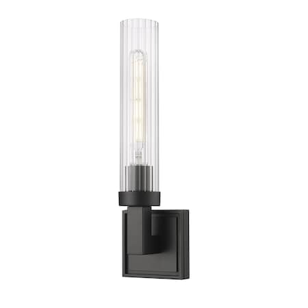 Z-Lite Beau 1 Light Wall Sconce, Matte Black/Clear Ribbed, 4.5 In W 740-1S-MB