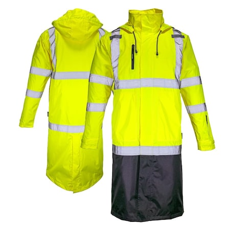 Dome75 DYNAMIC Series Class 3 Black Bottom Rain Trench Coat, HiVis Yellow, LG/XL DRT3432