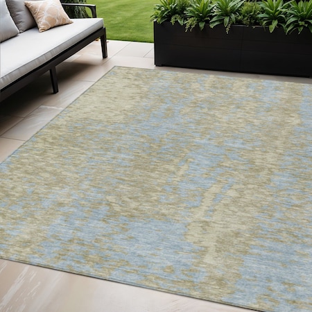 Homeroots 5' X 8' Beige And Blue Abstract Washable Indoor Outdoor Area Rug 612912