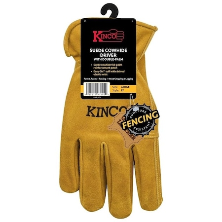 Kinco Gloves, Men's, L, Keystone Thumb, Shirred Elastic Cuff, Cowhide Leather, Gold 97-L
