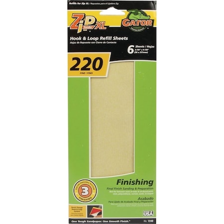 Gator Refill Sanding Sheet, 220 Grit, Extra Fine, Aluminum Oxide Abrasive 7249