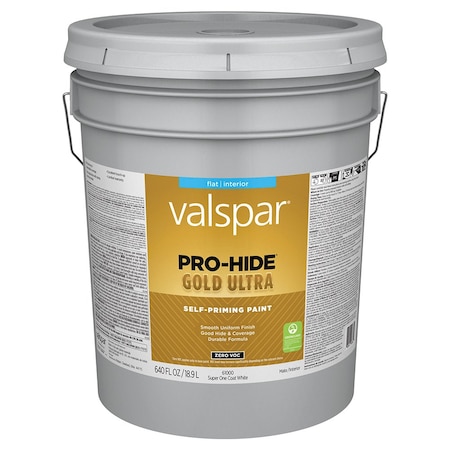 Valspar 5 Gal 61000 White Pro-Hide Gold Ultra Interior Self-Priming Paint, Flat 61000