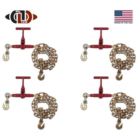 Mytee Products 4PK 5/16in-3/8in Durabilt T-Handle Ratchet Chain Binder w/6ft Extension & Grab Hook, 4PK CBRS-DR516-THCAx4