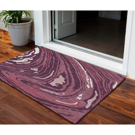 Homeroots 3' X 5' Burgundy Brick Red And Ivory Abstract Washable Indoor Outdoor Area Rug 601260