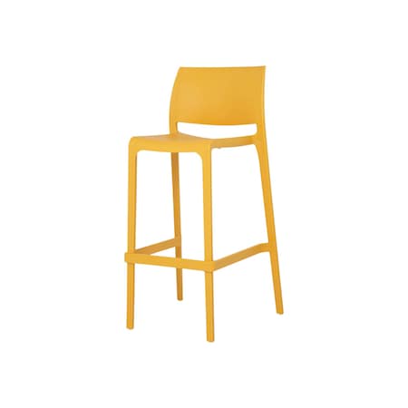Homeroots Set of Two 30" Yellow Heavy Duty Plastic Low Back Outdoor Bar Height Chairs, 2PK 565365