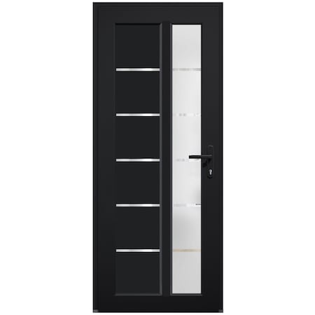 Vdomdoors Front Exterior Prehung FiberGlass Door Frosted Glass / Manux 8088 Matte Black / Office Commercial a MANUX8088EXD-BLK-W30 x H80-LH