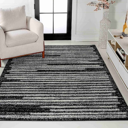 Jonathan Y Khalil Modern Berber Stripe Black/Cream 5 ft. x 8 ft. Area Rug MOH207F-5