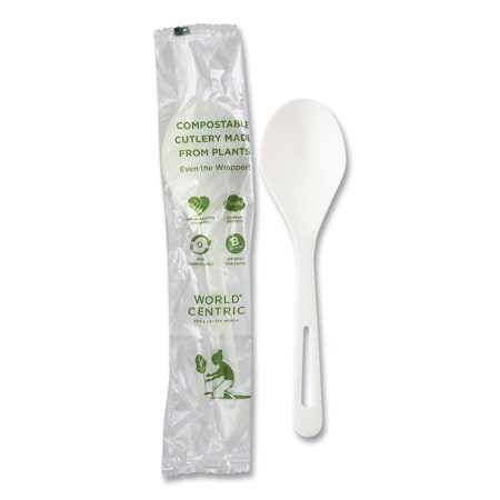 World Centric TPLA Wrapped Cutlery, Soup Spoon, Plastic, Light Beige, 750PK SO-PS-I