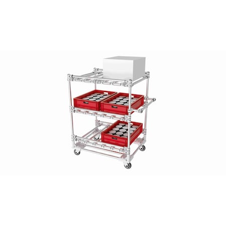 Trilogiq 3-Level Tubular Cart 2 Flanges Per Level With Horizontal Hand Bar 32B-1