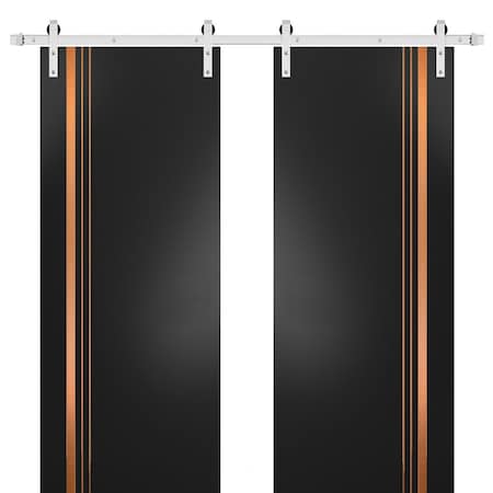 Sartodoors Sturdy Double Barn Door with Hardware Planum 1010 Black 56x96 (2* 28x96) Solid Core Modern Interior PLANUM1010DB-S-BLK-56 x 96 (2* 28x96)