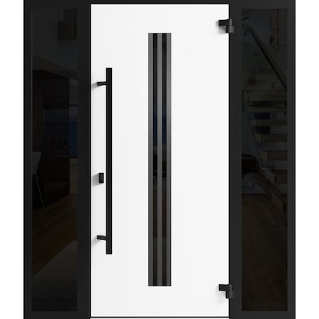 Vdomdoors Front Exterior Prehung Steel Door Ronex1055 Teak 2 Sidelight Exterior Windows Sidelites Entry Metal RONEX1055EXD-OAK-W14+36+14 x H80-LH-I