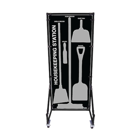 5S Supplies Housekeeping Shadow Board Broom Station V17, Gray / Black, BO + Stand HSB-V17-GRAY/BLACK-BO-STAND