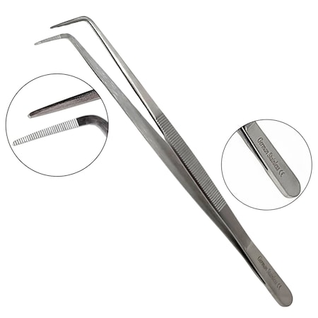A2Z Scilab Culinary Tweezers, Narrow Precision Serrated Jaws, 8 Inch Right Angled, Stainless Steel Tongs A2Z-ZR1048