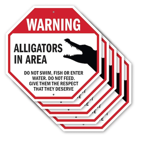 Signmission Warning Alligators in Area Do Not S, 10 inch X 10 inch, Aluminum Metal Signs, 5PK OC-A-5Pack-10-339