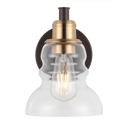 Jonathan Y Manhattan Vintage 6.5" 1-Light Metal/Glass Industrial Rustic LED Vanity, Brass Gold/Oil Rubbed Bronze JYL3544A