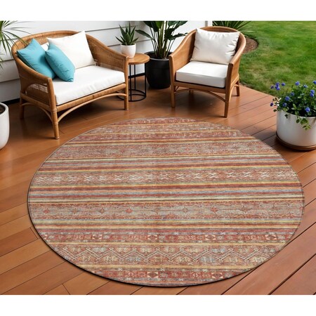 Homeroots 8' Rust Gold And Silver Round Southwestern Washable Indoor Outdoor Area Rug 615976