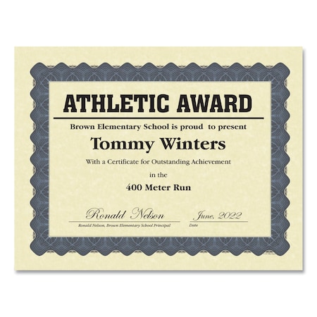 Great Papers Metallic Border Certificates, 11 x 8.5, Ivory/Blue with Blue Border, 100PK 934400