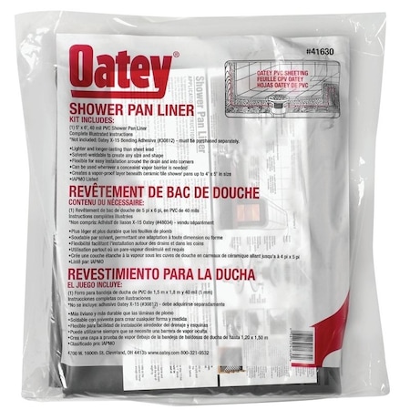 Oatey Shower Pan Line with Dam Corners, 6 ft L, 5 ft W, PVC, Gray 41630